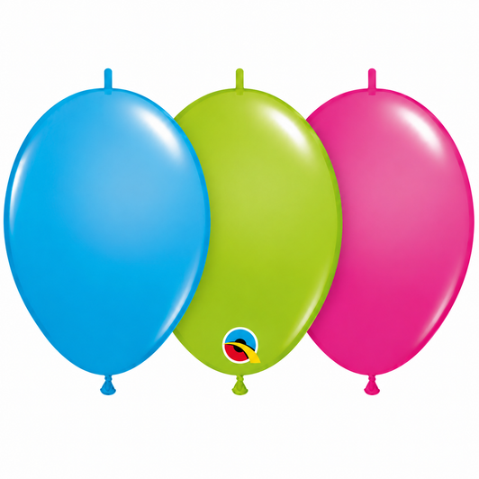 Assorted bright colour 12 inch unprinted Quick Link latex balloons.