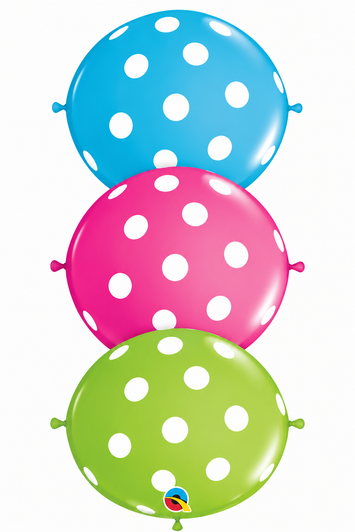Assorted colour 12 inch Quick Link latex balloons featuring a polka dot print.