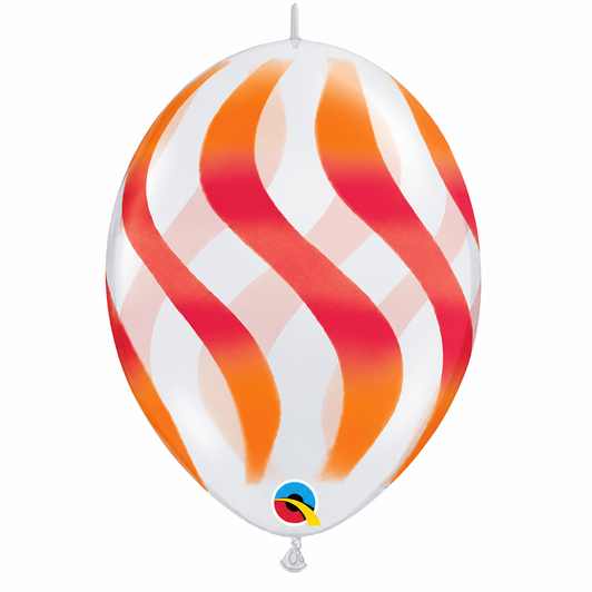 12 inch Quick Link latex balloon featuring a wavy Orange and Red design.
