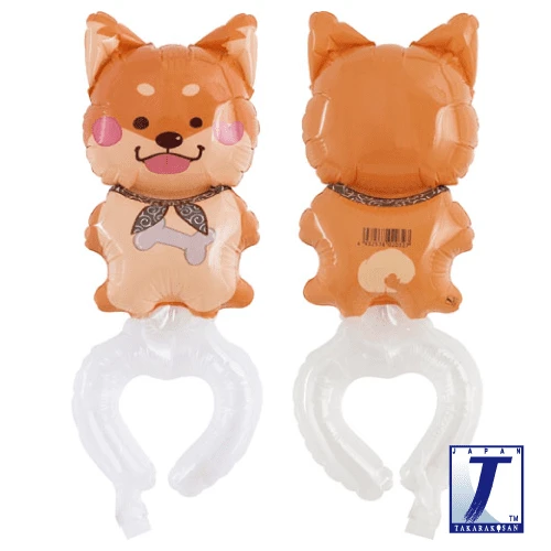 Naughty Shiba Dog Wrap Around Friends air-filled foil balloon designed to fit around a child’s arm as a fun wearable balloon.