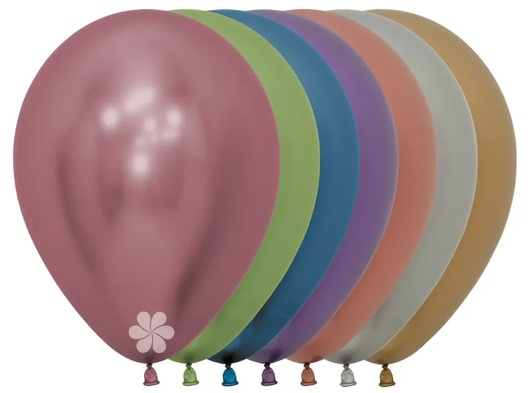 12 inch round latex balloons in a Reflex Assortment.