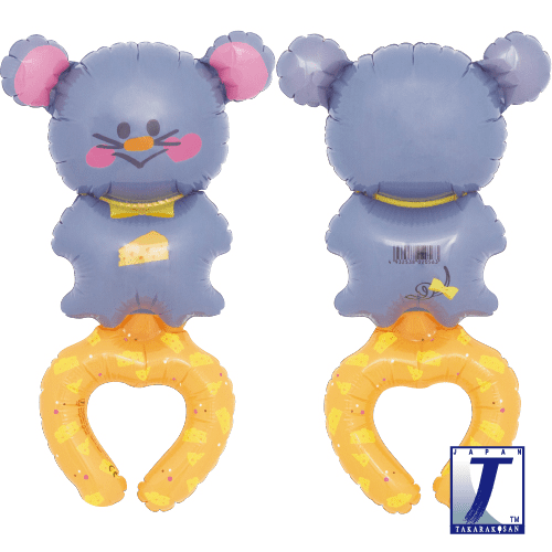 Purple-grey mouse Wrap Around Friends foil balloon with an orange patterned wrap-around loop.