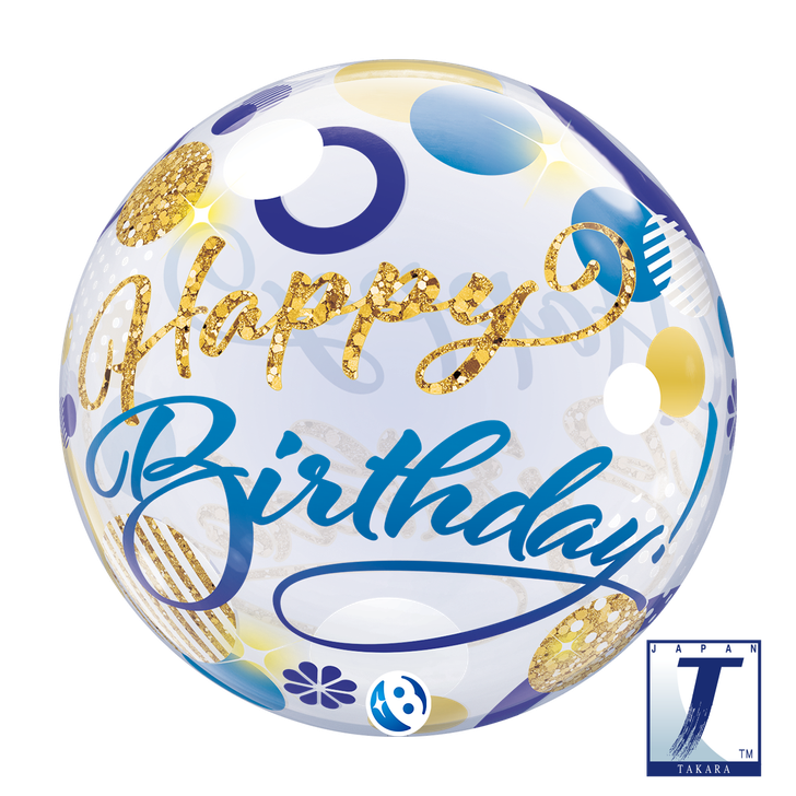 Bubble Balloon Birthday Blue & Gold Dots 22 inch - 1 pack