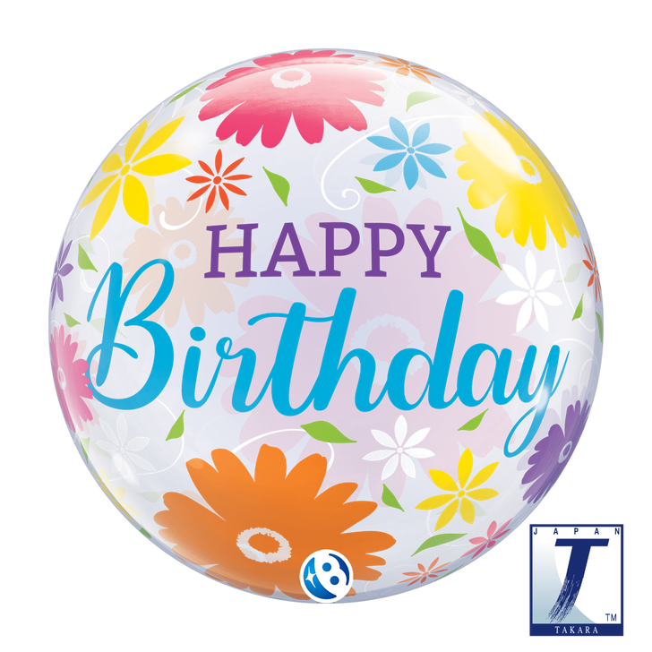 Bubble Balloon Birthday Flowers & Filigree 22 inch - 1 pack