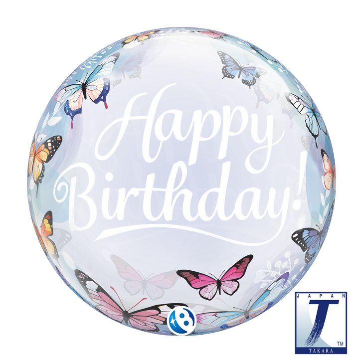 Bubble Balloon Single Birthday Soft Butterflies 22 inch - 1 pack
