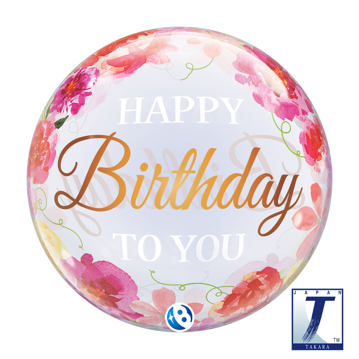 Bubble Balloon Birthday To You Pink Peonies 22 inch - 1 pack