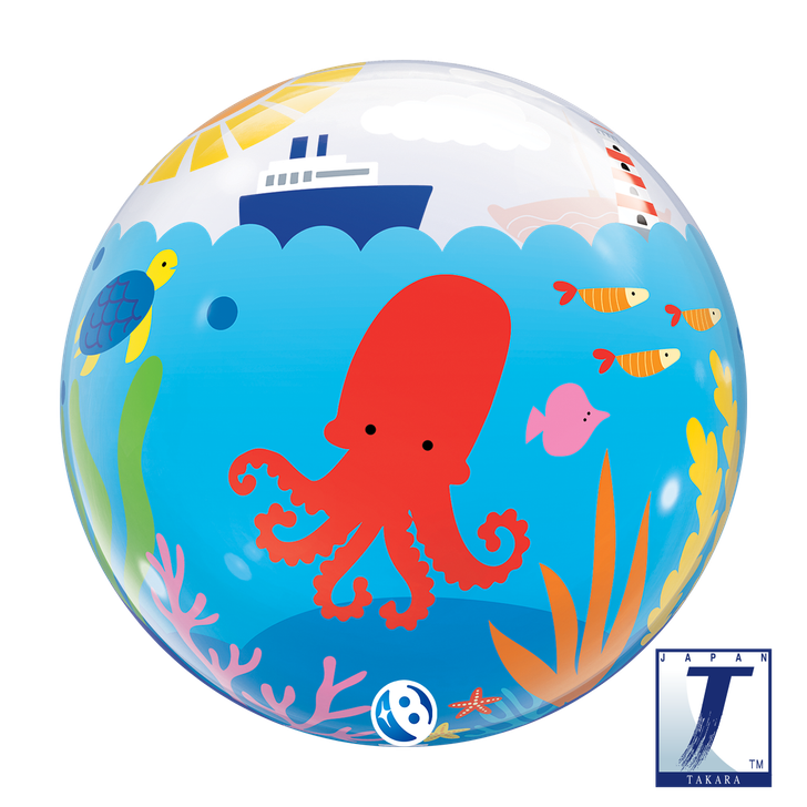 22 inch Bubble Balloon featuring a colourful Birthday Maritime Fun design.