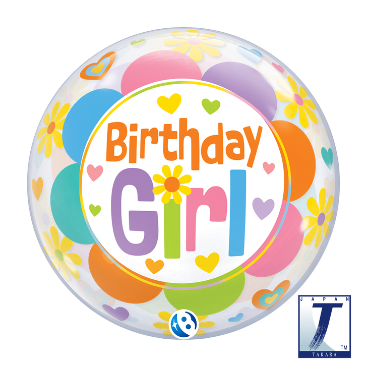 Bubble Balloon Birthday Girl Flowers 22 inch - 1 pack