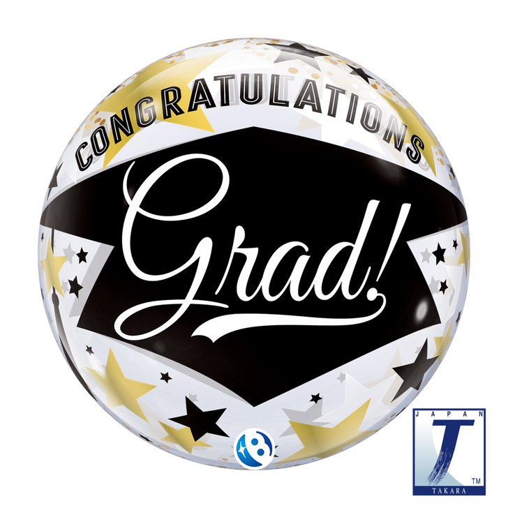 Bubble Balloon Graduate Black Stars 22 inch - 1 pack