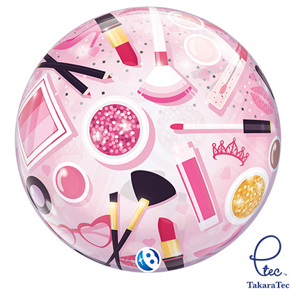 Single Bubble Balloon Happy Birthday Cosmetics Pink 22"/55cm - 1pc