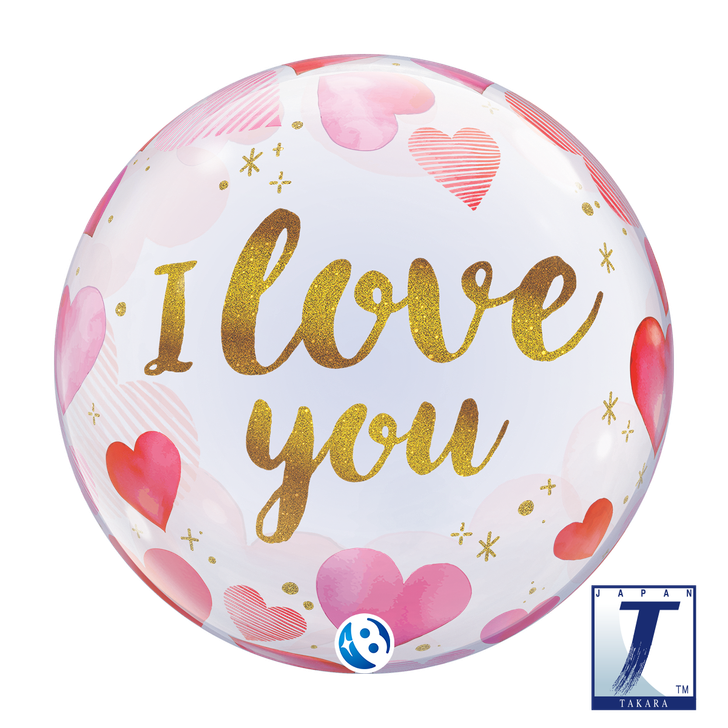 Bubble Balloon I Love You Paper Hearts 22 inch - 1 pack