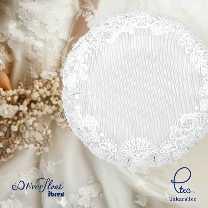 18 inch EverFloat balloon featuring an elegant Lace Ribbon design.