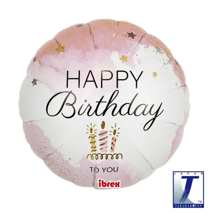 Foil Balloon Round Happy Birthday Pink Air-Filled 14 inch - 1 pack
