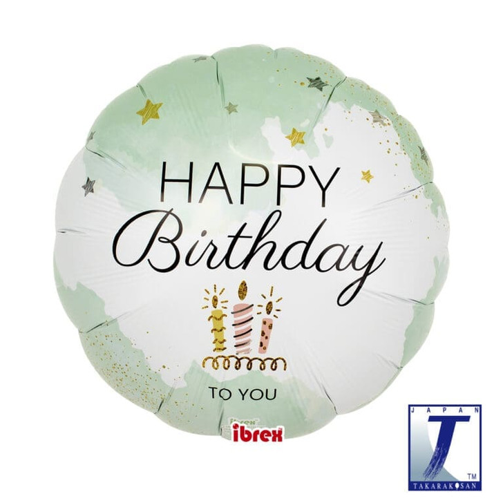 Foil Balloon Round Happy Birthday Turquoise Air-Filled 14 inch - 1 pack