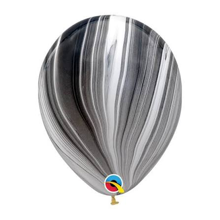 Round Latex Balloon SuperAgate Black & White 36 inch - 2 pack
