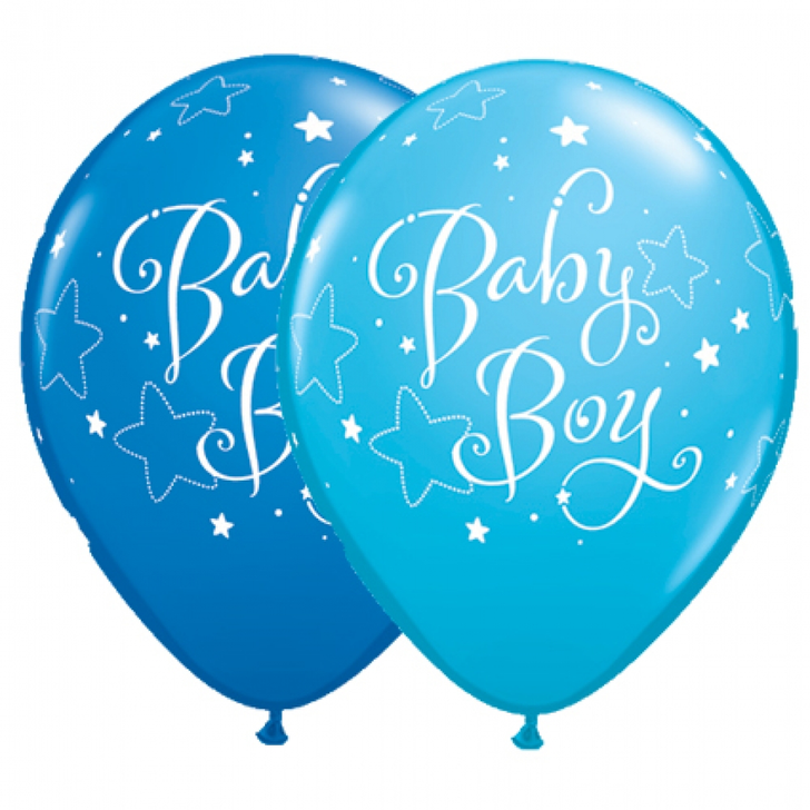 Round Printed Latex Balloon Baby Boy Stars Assorted Blue 11 inch - 25 pack