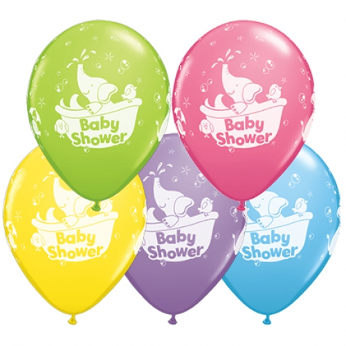 Round Printed Latex Balloon Baby Shower Elephant Pastel Assorted 11 inch - 25 pack
