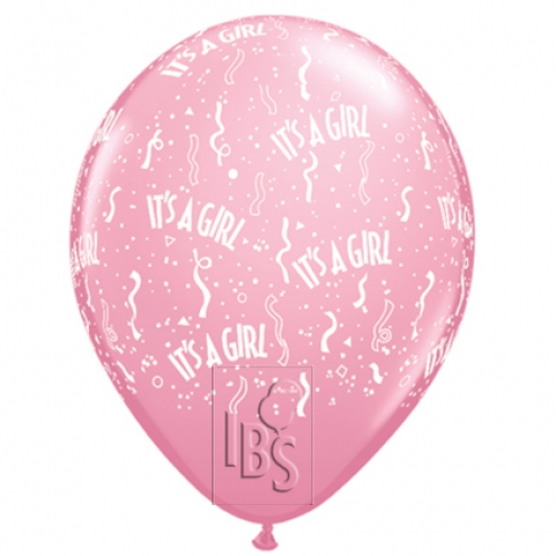 Round Printed Latex Balloon It's A Girl Pink 11 inch - 50 pack