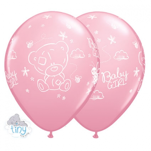 Round Printed Latex Balloon Tiny Tatty Teddy Baby Girl Pink 11 inch - 25 pack
