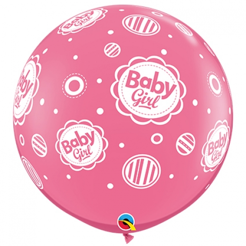 Round Printed Latex Balloon Baby Girl Dots Pink 36 inch - 2 pack
