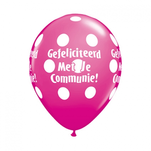 Round Printed Latex Balloon Communie Big Polka Dots Wild Berry 11 inch - 100 pack