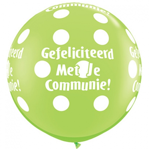 Round Printed Latex Balloon Communie Big Polka Dots Lime Green 36 inch - 2 pack