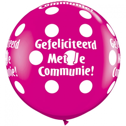Round Printed Latex Balloon Communion Big Polka Dots Wild Berry 36 inch - 2 pack