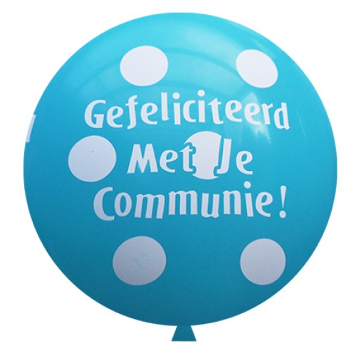 Round Printed Latex Balloon Communion Big Polka Dots Caribbean Blue 36 inch - 2 pack