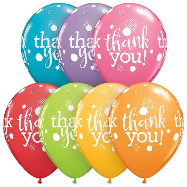 Round Printed Latex Balloons Thank You Dots on Dots Assorted 11 inch – 25 pack