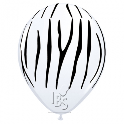Round Printed Latex Balloon Zebra Stripes White 11 inch - 25 pack