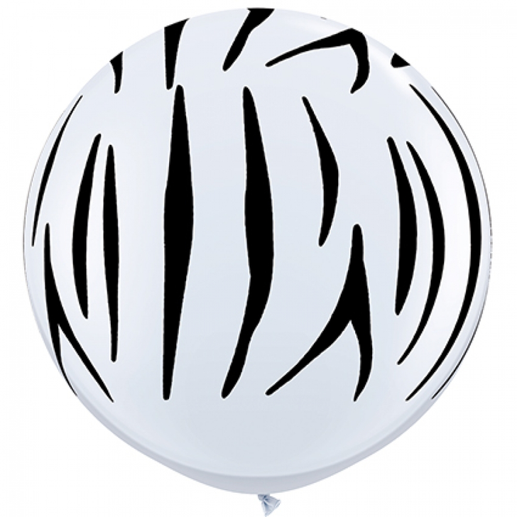 Round Printed Latex Balloon Zebra Stripes White 36 inch - 2 pack
