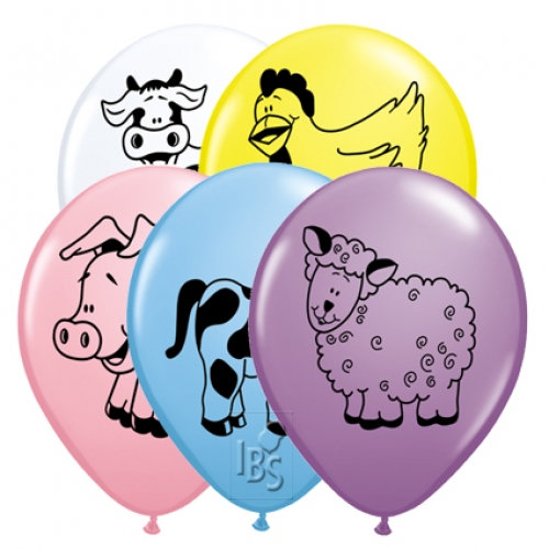 Round Printed Latex Balloons Farm Animals Assortment Assorted 11 inch – 25 pack