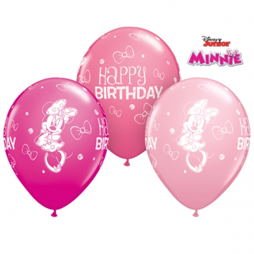 Round Printed Latex Balloon Minnie Mouse Birthday Assorted 11 inch - 25 pack