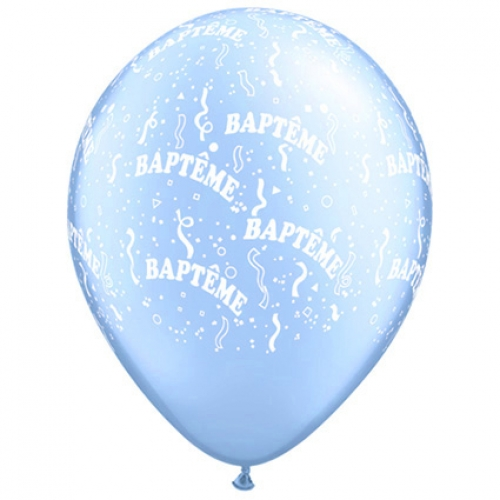 Round Printed Latex Balloon Baptême Pearl Light Blue 11 inch - 25 pack