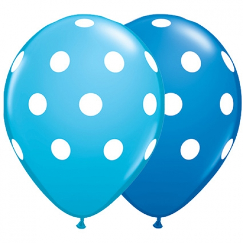 Round Printed Latex Balloon Big Polka Dots Dark Blue & Robin's Egg Blue 11 inch - 25 pack