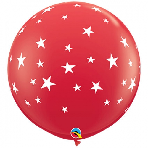 Round Printed Latex Balloon Stars Red 36 inch - 2 pack