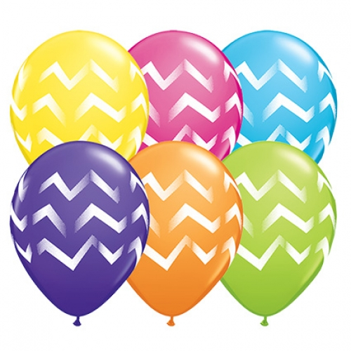 Round Printed Latex Balloon Chevron Stripes Assorted 11 inch - 25 pack