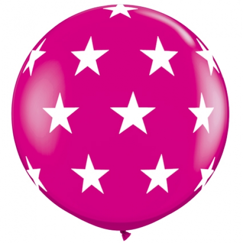 Round Printed Latex Balloon Big Stars Wild Berry 36 inch - 2 pack