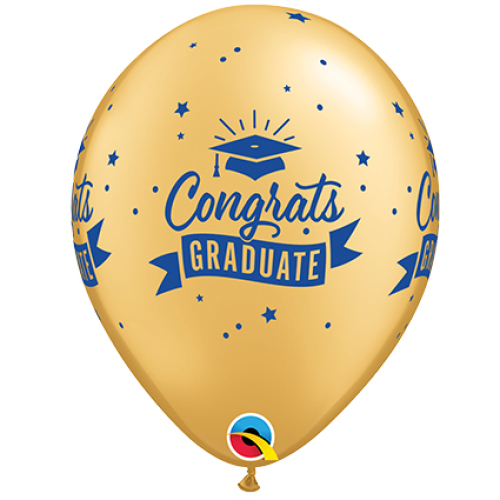 Round Printed Latex Balloon Congrats Grad Banner 11 inch - 25 pack
