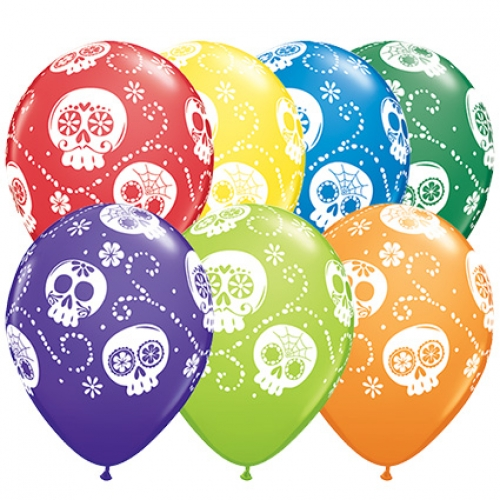 Round Printed Latex Balloon Sugar Skulls Carnival Assorted 11 inch - 25 pack