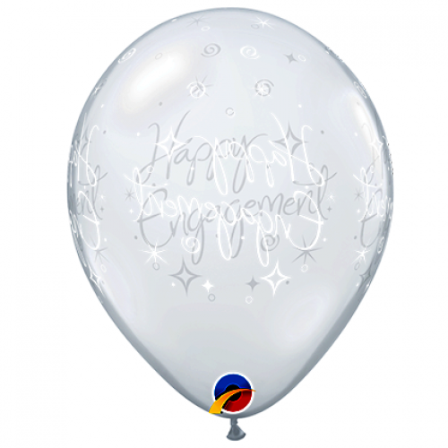 Round Printed Latex Balloon Happy Engagement Diamond Clear 11 inch - 25 pack