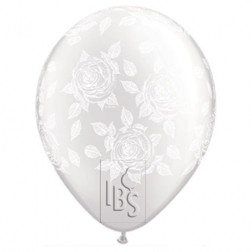 Round Printed Latex Balloon Flowers Around Pearl White 16 inch - 50 pack