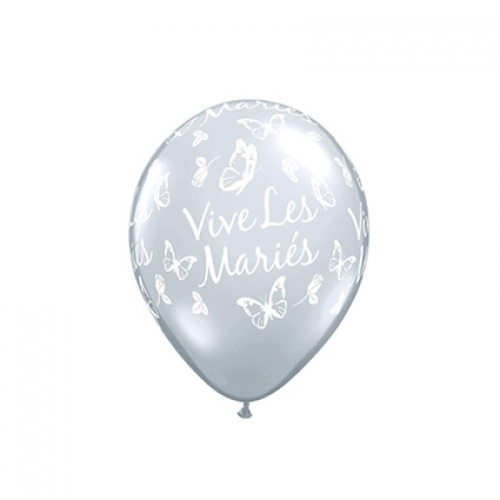 Round Printed Latex Balloons Vive les Mariés Pearl White 5 inch – 100 pack