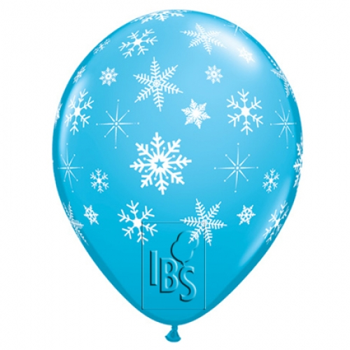 Round Printed Latex Balloon Snowflakes & Sparkles Robin's Egg Blue 11 inch - 25 pack