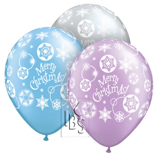 Round Printed Latex Balloon Christmas Snowflakes Assorted 11 inch - 25 pack