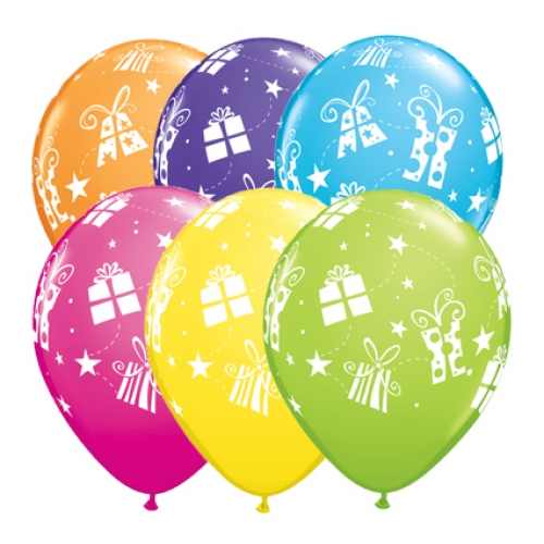 Round Printed Latex Balloon Presents & Stars Tropical Assorted 11 inch - 25 pack