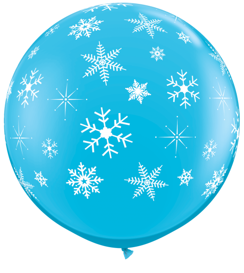 Round Printed Latex Balloon Snowflakes & Sparkles Robin's Egg Blue 36 inch - 2 pack