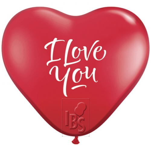 Round Printed Latex Balloon I Love You Script Modern Ruby Red 36 inch - 2 pack