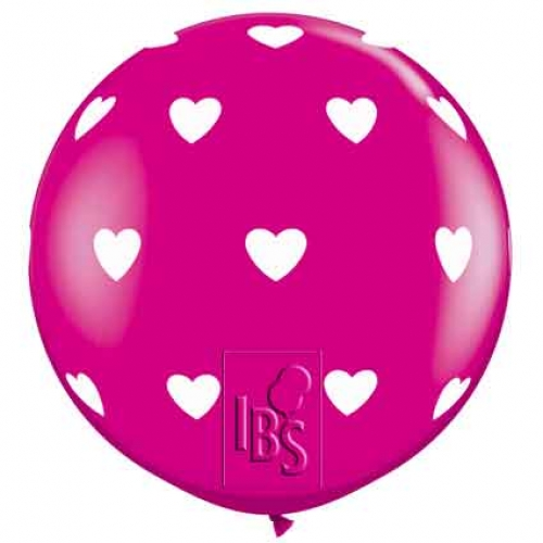 Round Printed Latex Balloon Big Hearts Wild Berry 36 inch - 2 pack
