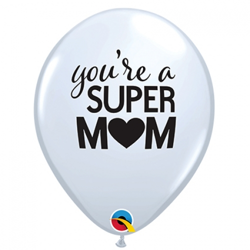 Round Printed Latex Balloon You Are a Super Mom White 11 inch - 25 pack